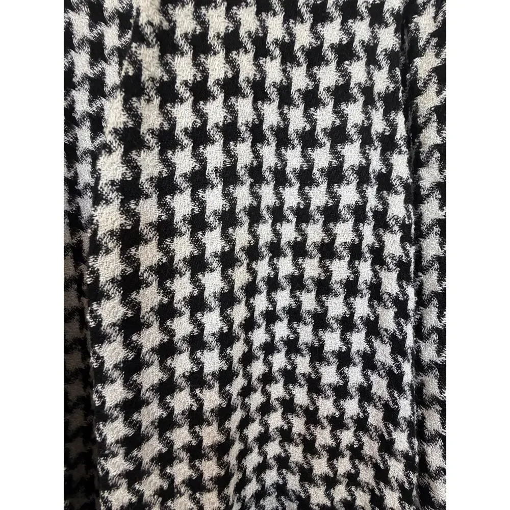 Vintage Christian Dior Houndstooth Open Front Blazer Jacket Black White Made USA